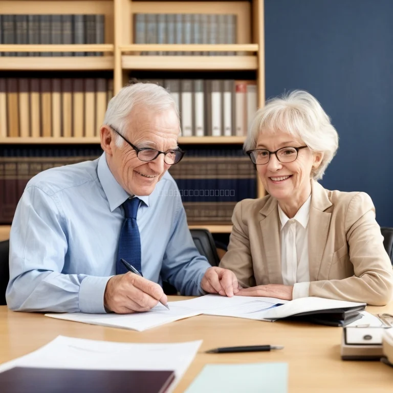 مستشار قانوني يتحدث مع مسن في مكتب